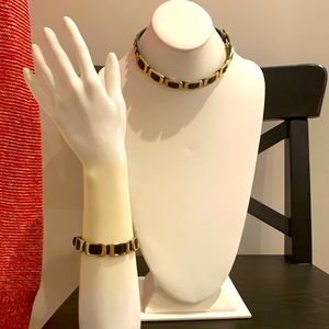 Leather and gold Chocker and bracelet set